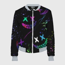 Женский бомбер 3D Неновые краски - лица крипи смайл