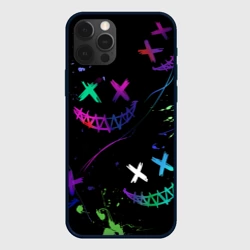 Чехол для iPhone 12 Pro Неновые краски - лица крипи смайл