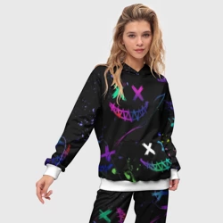 Женский костюм с толстовкой 3D Неновые краски - лица крипи смайл - фото 2