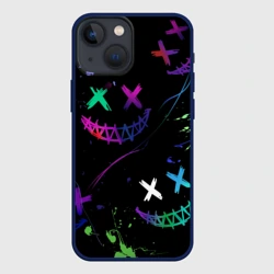 Чехол для iPhone 13 mini Неновые краски - лица крипи смайл