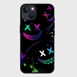 Чехол для iPhone 14 Неновые краски - лица крипи смайл