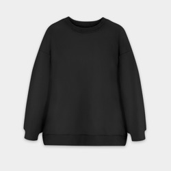 Женский свитшот oversize без начеса хлопок черный однотонный без дизайна
