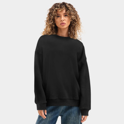 Женский свитшот oversize без начеса хлопок черный однотонный без дизайна - фото 2
