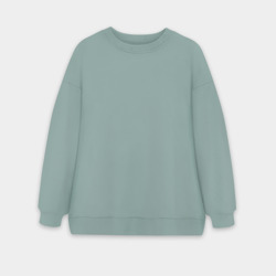 Женский свитшот oversize без начеса хлопок пыльно-зеленый однотонный без дизайна