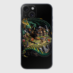 Чехол для iPhone 15 силиконовый с защитой камеры Зеленый дракон оплота - Герои Меча и Магии 3