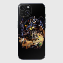 Чехол для iPhone 15 силиконовый с защитой камеры Черный дракон темницы - Герои Меча и Магии 3