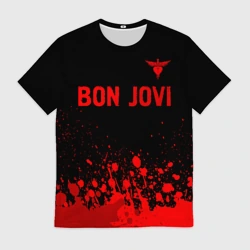 Мужская футболка 3D Bon Jovi - red gradient посередине