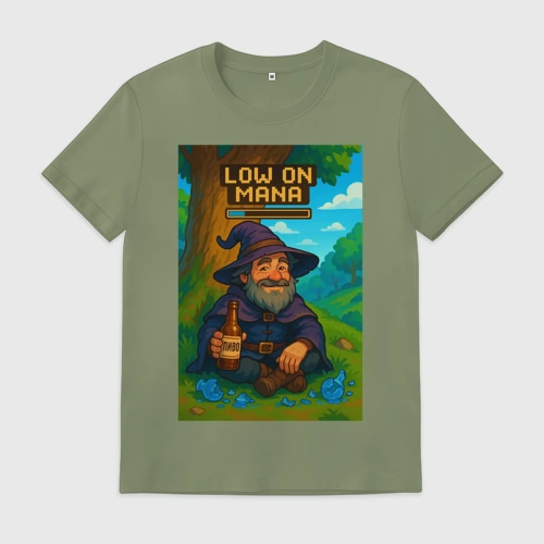 Мужская футболка хлопок с принтом Low on mana - маг отдыхает, вид спереди #2