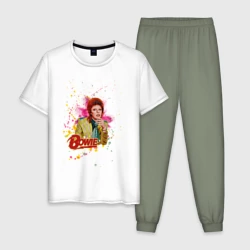 Мужская пижама с белой футболкой хлопок David Bowie Art