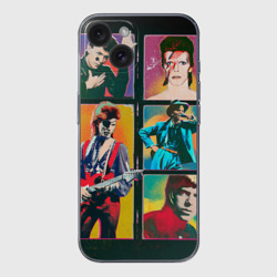 Чехол для iPhone 15 силиконовый с защитой камеры David Bowie vintage collage
