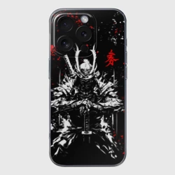 Чехол для iPhone 16 Pro Max силиконовый с защитой камеры Самурай - арт чернилами