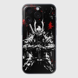 Чехол для iPhone 15 Pro силиконовый с защитой камеры Самурай - арт чернилами