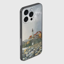 Чехол для iPhone 16 Pro силиконовый с защитой камеры Маяк и камни на пляже - акварельный рисунок - фото 2