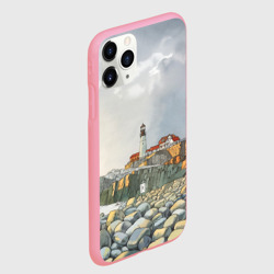 Чехол для iPhone 11 Pro Max матовый Маяк и камни на пляже - акварельный рисунок - фото 2