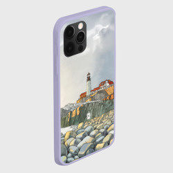 Чехол для iPhone 12 Pro Маяк и камни на пляже - акварельный рисунок - фото 2