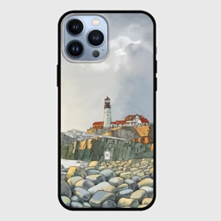 Чехол для iPhone 13 Pro Max Маяк и камни на пляже - акварельный рисунок