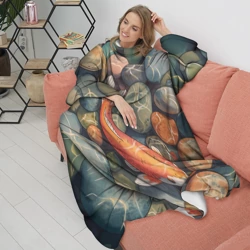 Плед с рукавами Акварельный Кои карп и камушки галька - фото 2