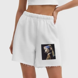 Женские шорты oversize футер хлопок Собака с жемчужной сережкой - фото 2