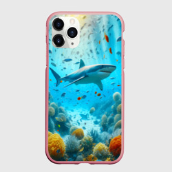 Чехол для iPhone 11 Pro Max матовый  Белая акула в коралловом рифе
