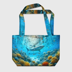 Пляжная сумка 3D  Белая акула в коралловом рифе