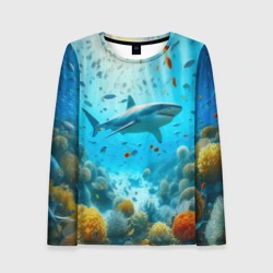 Женский лонгслив 3D  Белая акула в коралловом рифе