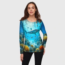 Женский лонгслив 3D  Белая акула в коралловом рифе - фото 2