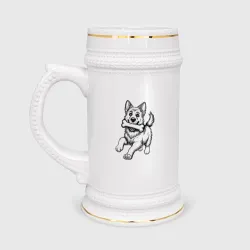 Кружка пивная Щенок овчарки с косточкой