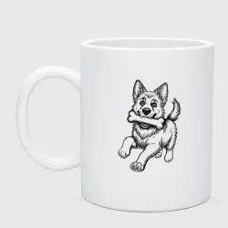 Кружка керамическая Щенок овчарки с косточкой