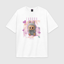 Женская футболка Oversize хлопок premium Лабубу и середечки