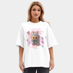 Женская футболка Oversize хлопок premium Лабубу и середечки - фото 2