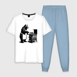 Мужская пижама с белой футболкой хлопок Винтажный медведь повар