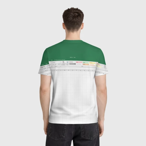 Мужская футболка 3D с принтом Таблица Excel текстура, вид сзади #2