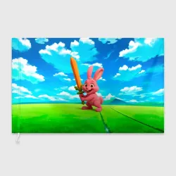 Флаг 3D Розовый заяц с мечом из морковки