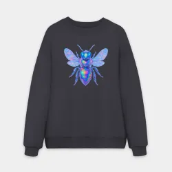 Мужской свитшот oversize без начеса хлопок Пчела с переливающим синим цветом
