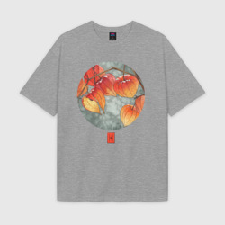 Мужская футболка Oversize хлопок texturе Физалисы в круге акварель