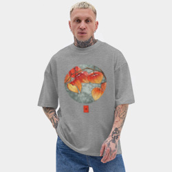Мужская футболка Oversize хлопок texturе Физалисы в круге акварель - фото 2