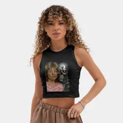 Женская укороченная майка-топ хлопок Терминатор Сара селфи  - фото 2