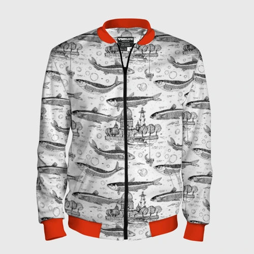 Мужской бомбер 3D Корюшка и рыбалка в Питере паттерн