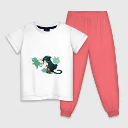 Детская пижама с белой футболкой МаоМао и мем с кошкой - Монолог Фармацевта