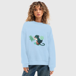 Женский свитшот oversize без начеса хлопок МаоМао и мем с кошкой - Монолог Фармацевта - фото 2