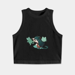 Женская укороченная майка-топ хлопок МаоМао и мем с кошкой - Монолог Фармацевта