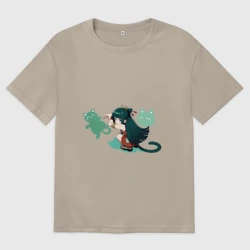 Женская футболка хлопок Oversize МаоМао и мем с кошкой - Монолог Фармацевта