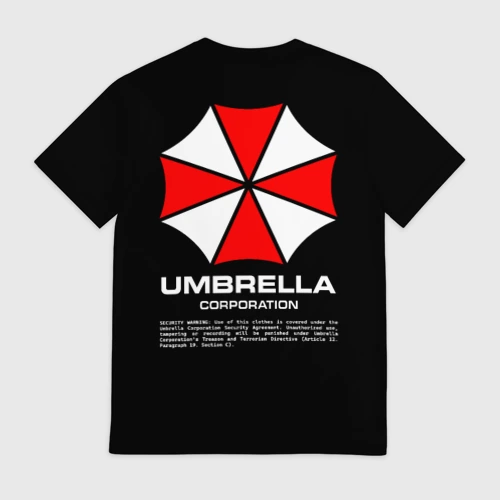 Мужская футболка 3D с принтом Umbrella protokol - black, вид сзади #1