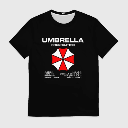 Мужская футболка 3D с принтом Umbrella protokol - black, вид спереди #2