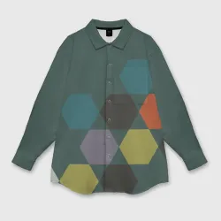 Женская рубашка oversize 3D Кластер зеленая ночь