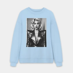Мужской свитшот oversize без начеса хлопок Lady Gaga певица bw чб портрет