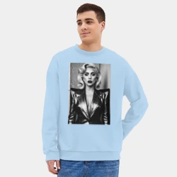 Мужской свитшот oversize без начеса хлопок Lady Gaga певица bw чб портрет - фото 2