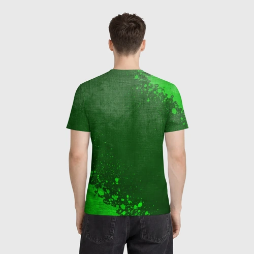 Мужская футболка 3D с принтом Nickelback - green gradient вертикально, вид сзади #2