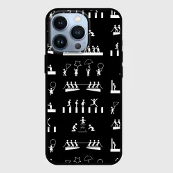 Чехол для iPhone 13 Pro Силуэты игры в кальмара на черном фоне