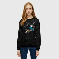 Женский свитшот 3D Сан Хосе Шаркс - черные соты - фото 2